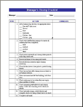 Restaurant Operations Checklists